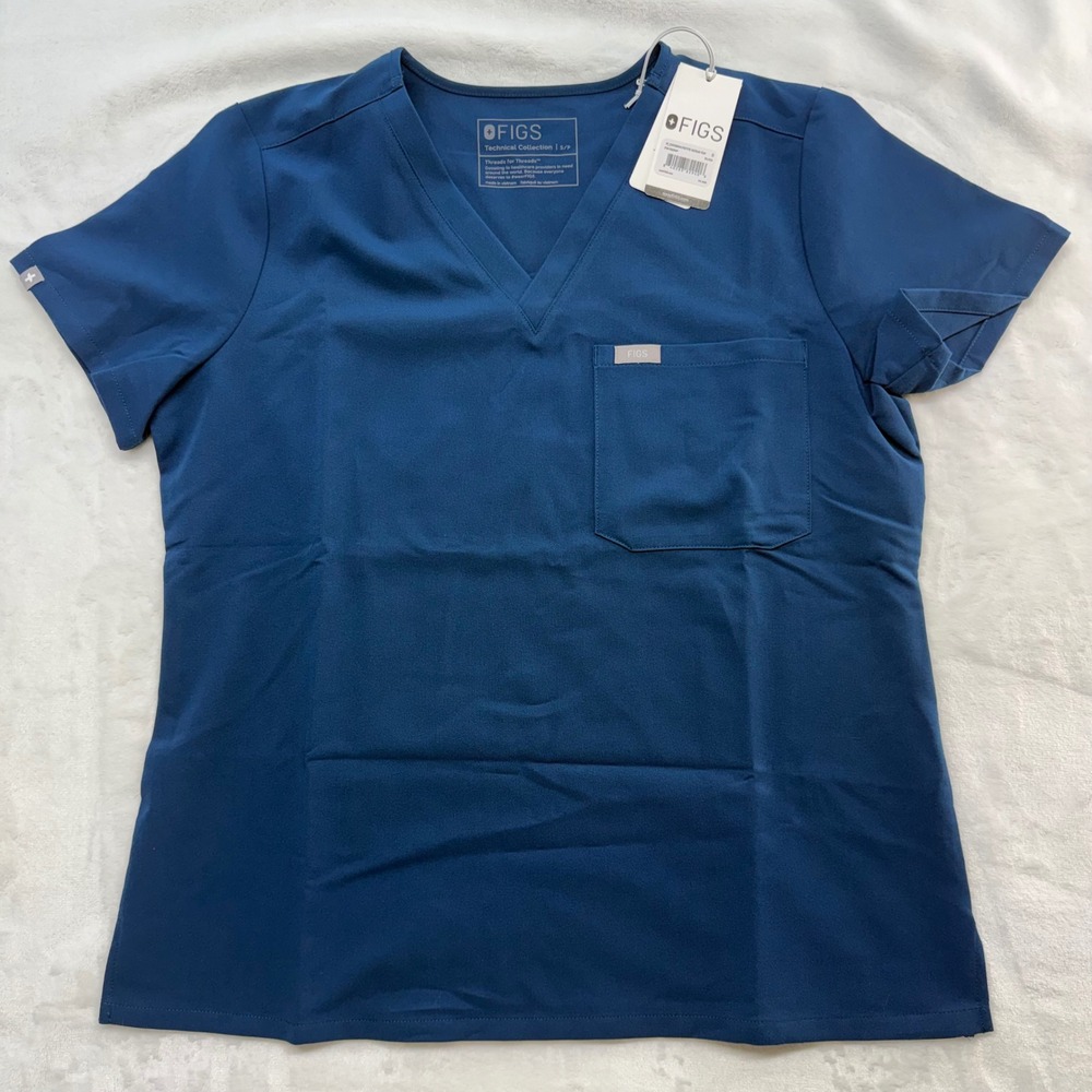 FIGS Women's Catarina One-Pocket Scrub Top Blue Petite Small New with Tags